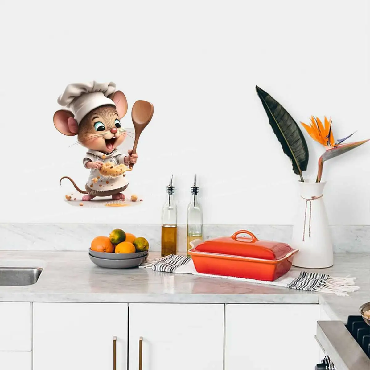 Creative Cartoon Cute Mouse Chef Self-Adhesive Wall Sticker Kids Room Background Home Decoration  Room Wallpaper Decal S13