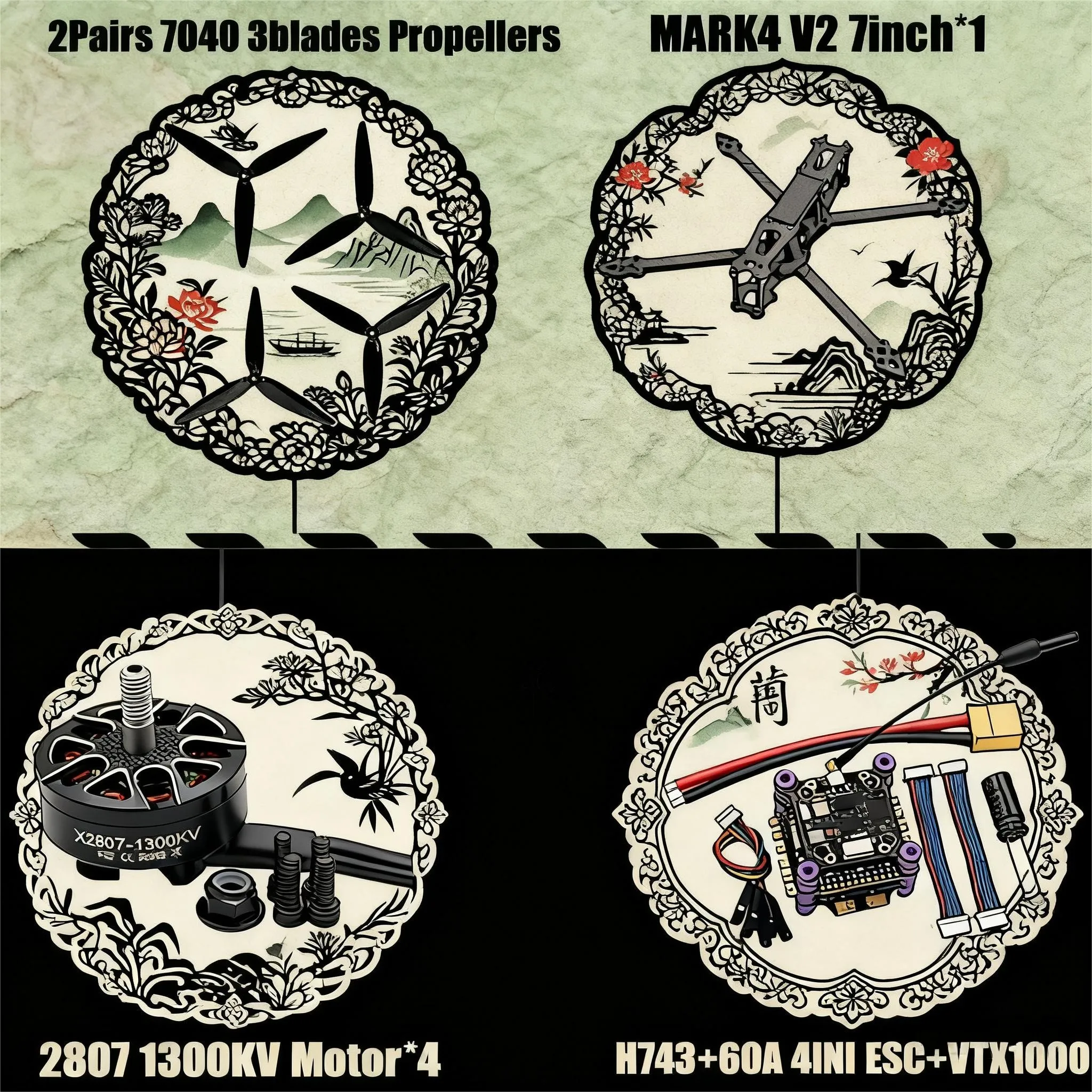 

HanNiu MARK4 V2 7inch H743 Flight Control 60A 4INI ESC rack drone FPV carbon fiber PV Racing Drone Quadcopter Freestyle