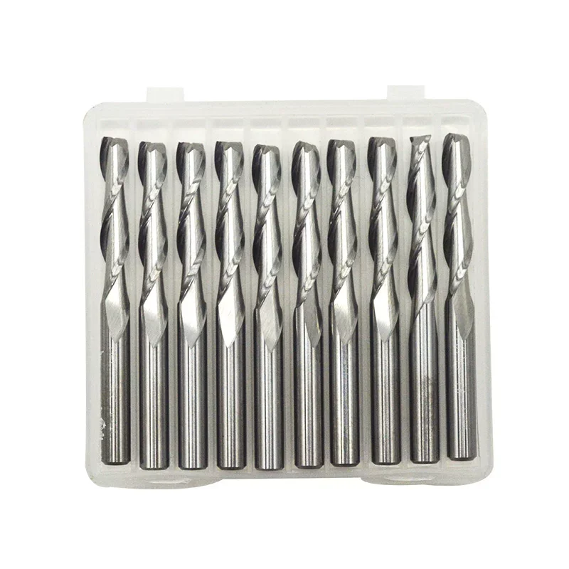 2 Flute Spiral Milling Cutter 10pcs 3.175mm 1/8 Shank Flat Nose End Mill Carbide CNC Engraving Router Bit for Wood Tool