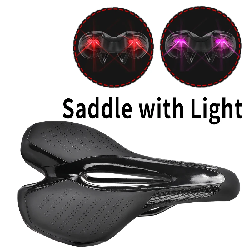 

Bicycle Saddle with Light Hollow Saddle Mtb Road Riding Saddle Leather Bicycle Seat Comfortable Cushion Pain-free