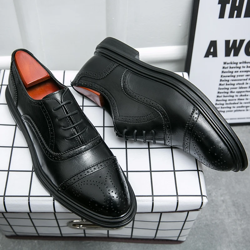 Men New Block Leather Shoes Classic Fashion High Quality Design Luxury Social Men\'s Shoes Black Brown Size 38-48 Men Shoes
