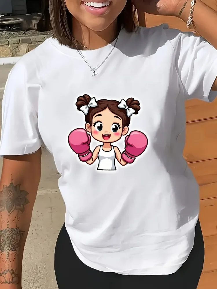

Women's Graphic T-Shirt Boxing Print Oversized Cotton T-Shirt Soft and Breathable Crew Neck Short Sleeve Casual Everyday Wear