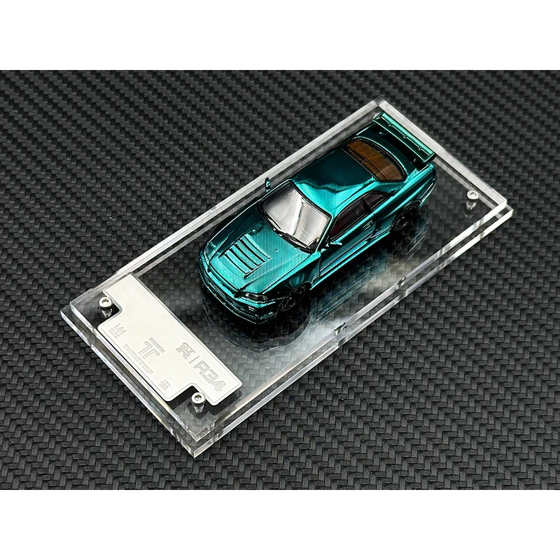 TM In Stock 1:64 Skyline GTR R34 Z TUNE Chrome Green Carbon Hood Diecast Diorama Car Model Time TOP Micro