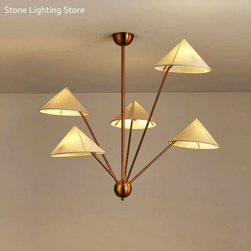 Europäischer Wabi Sabi Stoff Lampenschirm Kronleuchter, Lustre Suspension Leuchte Lampen Hotel Restaurant Lobby Wohnzimmer Kunst Dekor