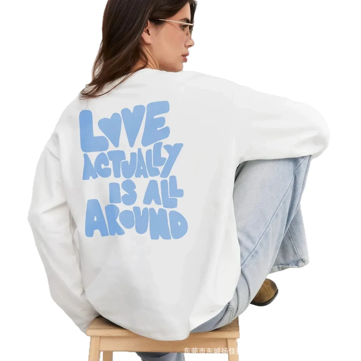 Chic Sweet Cute Love Slogan Big Back Graphic Oversized Cotton Long Sleeve Tee Women Y2K Aesthetic Crew Neck Casual Fall T‑Shirt