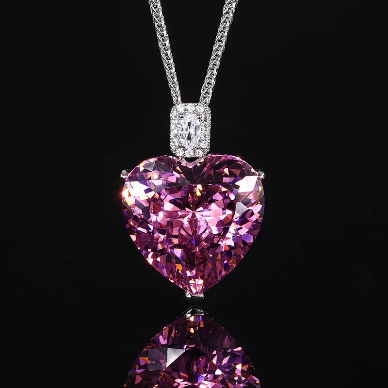New Hundred Cut Heart Pendant Necklace for Women Sparkling 20*20mm Big 5A Zircon with Neck Chain Fashion Jewellery Accessories view 4