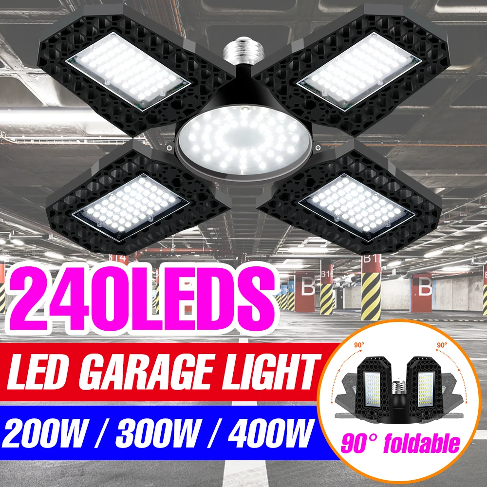 LED Garage Light E27 Spotlight 220V Floodlight Folding LED Lamp For Industrial Lighting Workshop Warehouse Bulb 200W 300W 400W