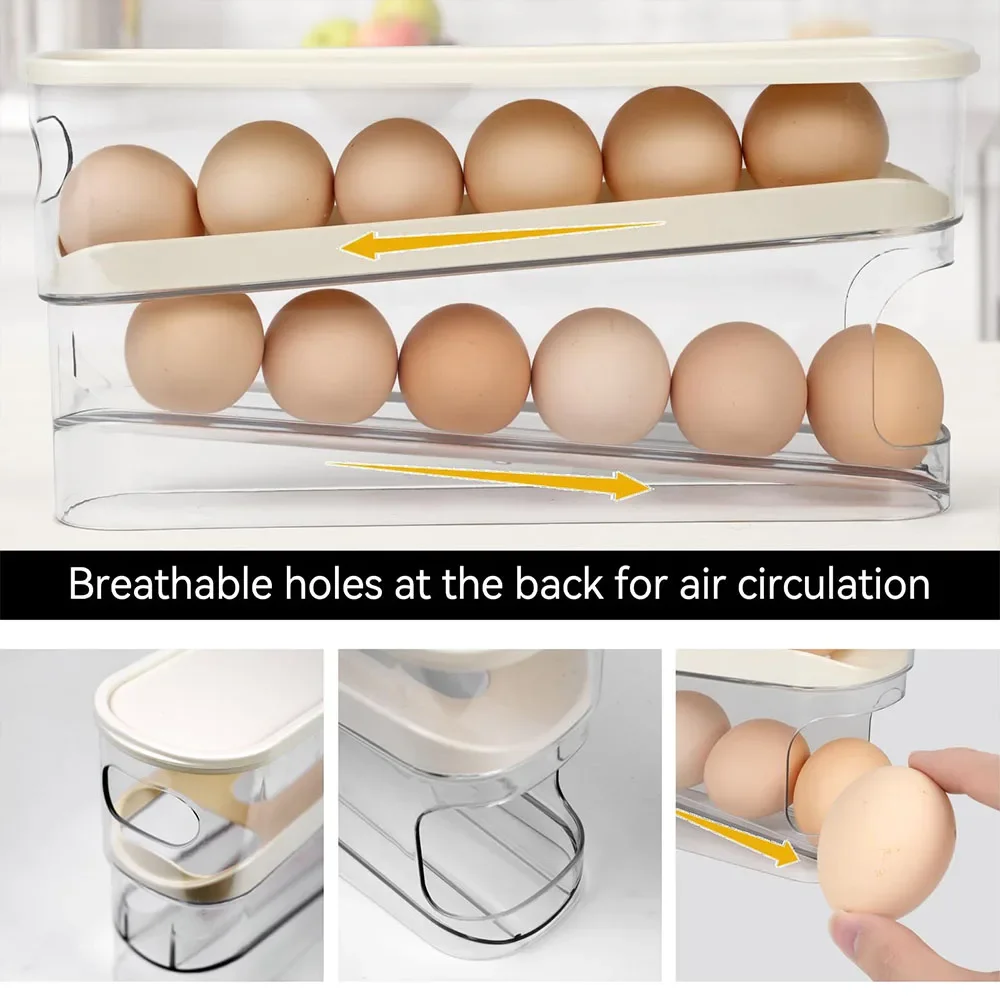 Auto Rolling Fridge Egg Organizer, Space Saving Eggs Dispenser for Refrigerator Storager,Easy Access Egg Holder Rack for Fridge