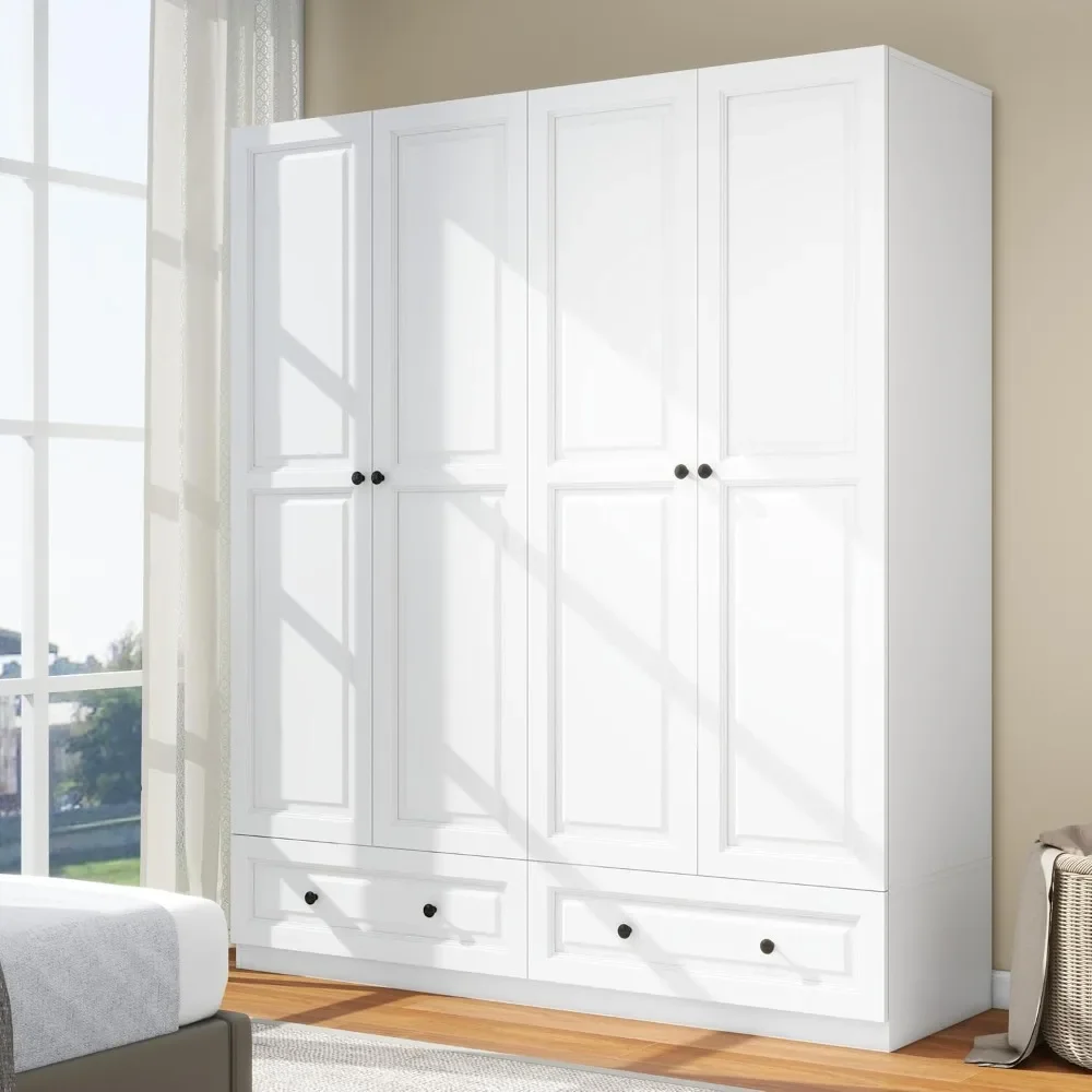 Stylish White Armoire Wardrobe Closet with 4 Drawers – 74