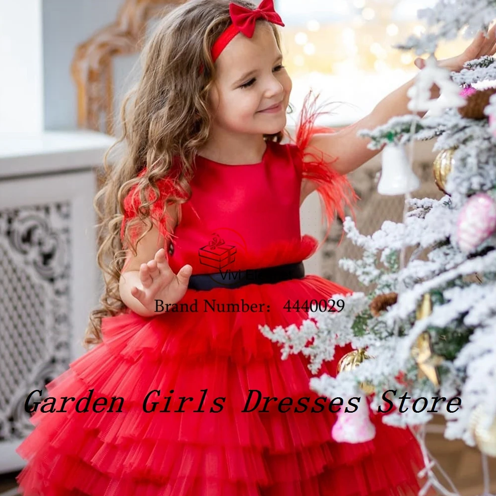 Charming Pink Scoop Flower Girls Dresses with Soft Tulle Sleeveless Christmas Dresses for Princess 2025 فستان عيد الميلاد New