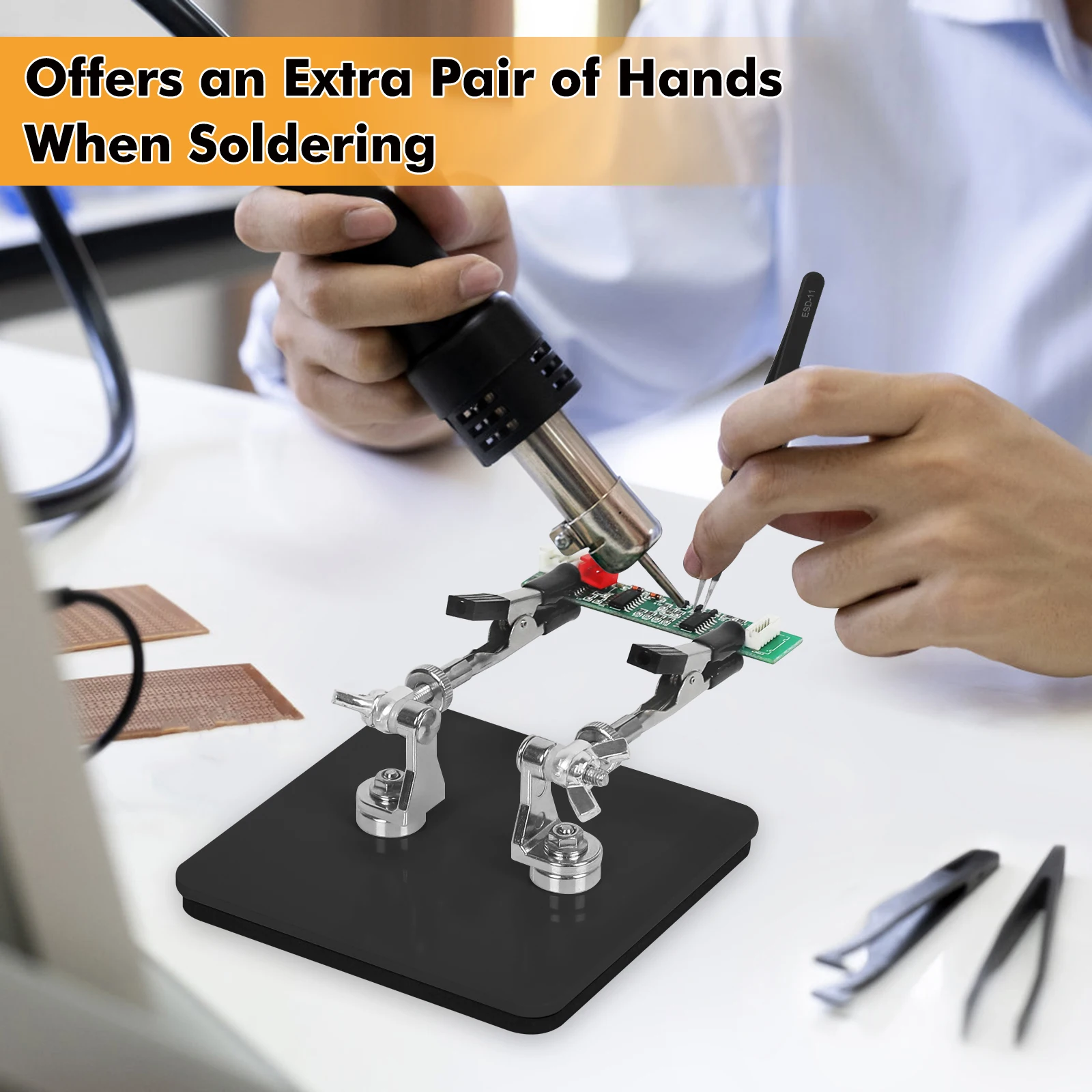Toolour – aide à la soudure des mains, outil de troisième main avec Base magnétique, support de Circuit imprimé métallique réglable pour la réparation du soudage de PCB