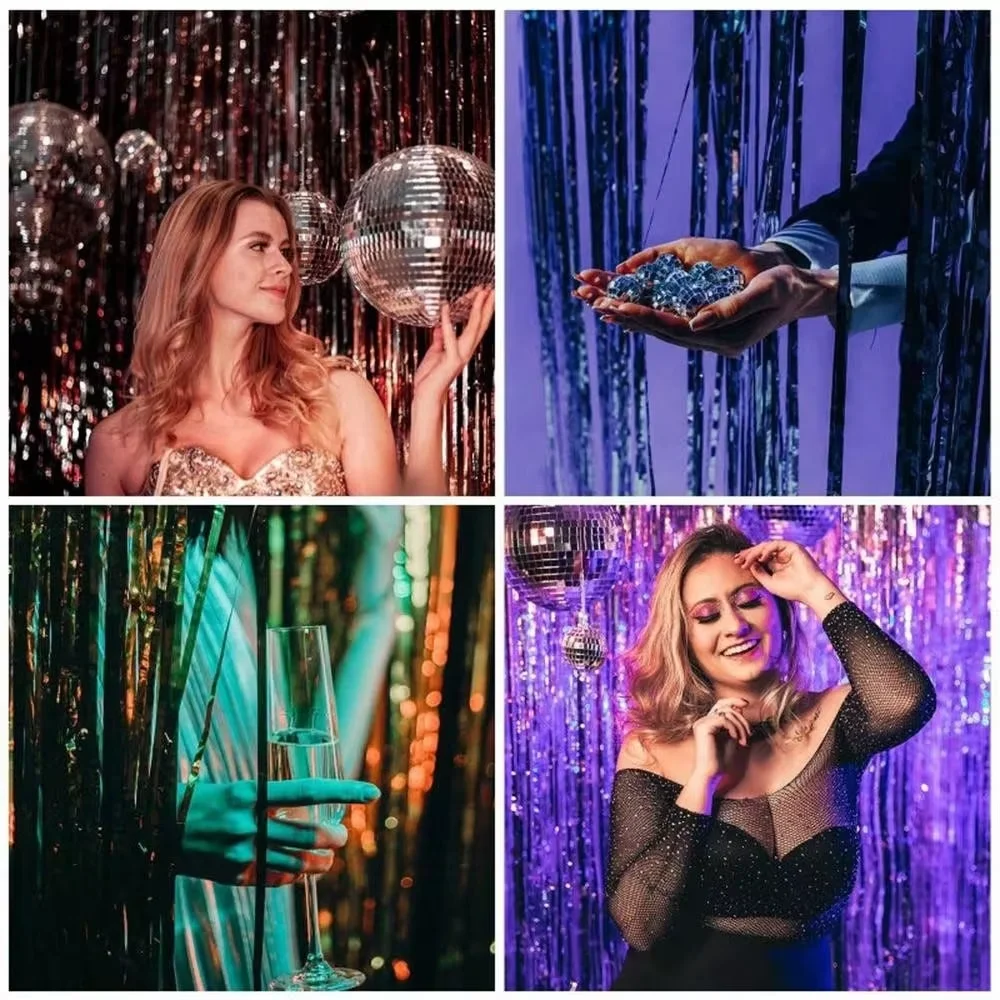 2 Stück 1*2M Holografischer Lila Folien-Fransenvorhang Lametta-Hintergrund für Geburtstag Hochzeit Party Fotobox Dekorationen Zubehör – Detail 6