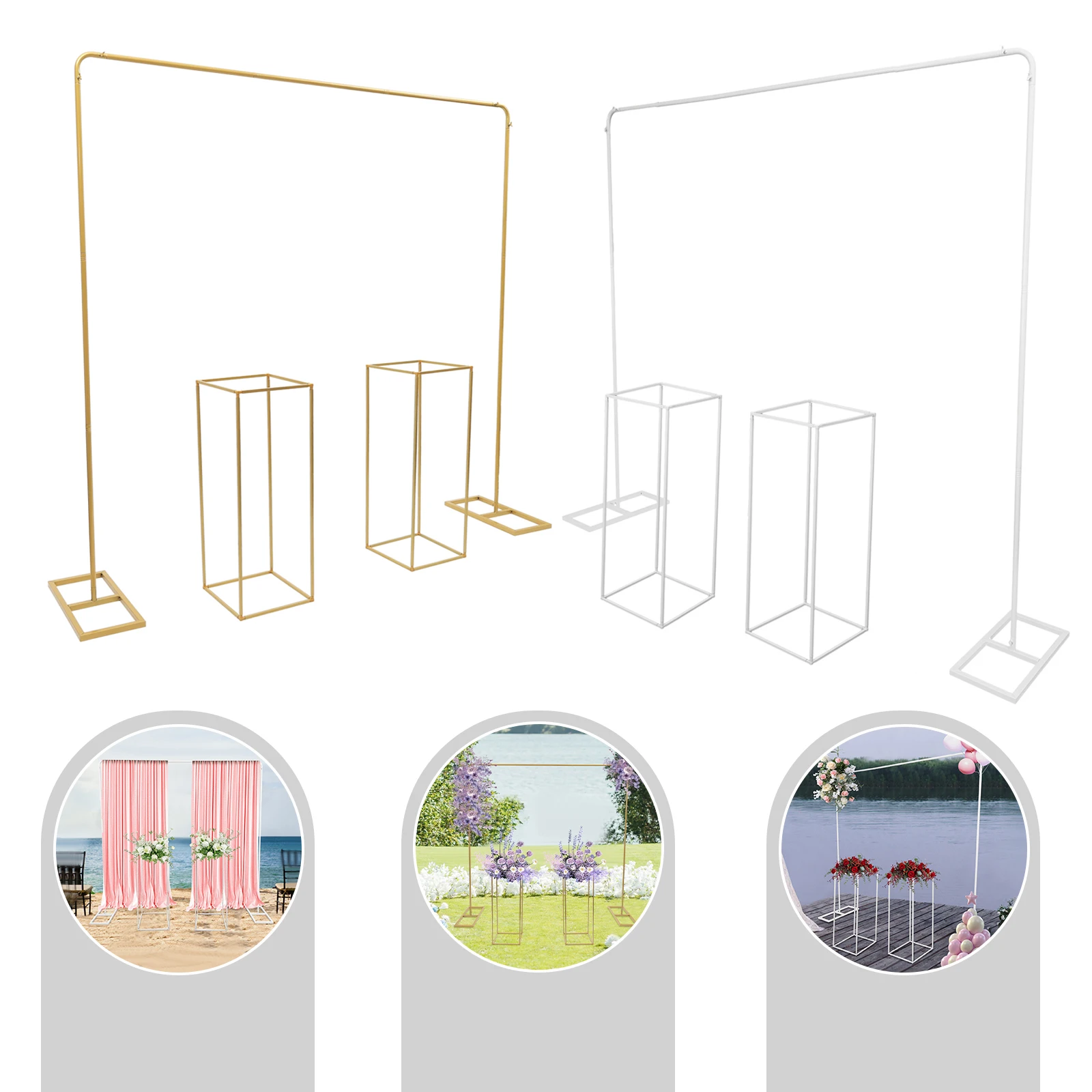 

White/Gold Metal 2*2m Wedding Balloon Stand with 2 Flower Stands 27*27*80cm Set for weddings, birthday parties