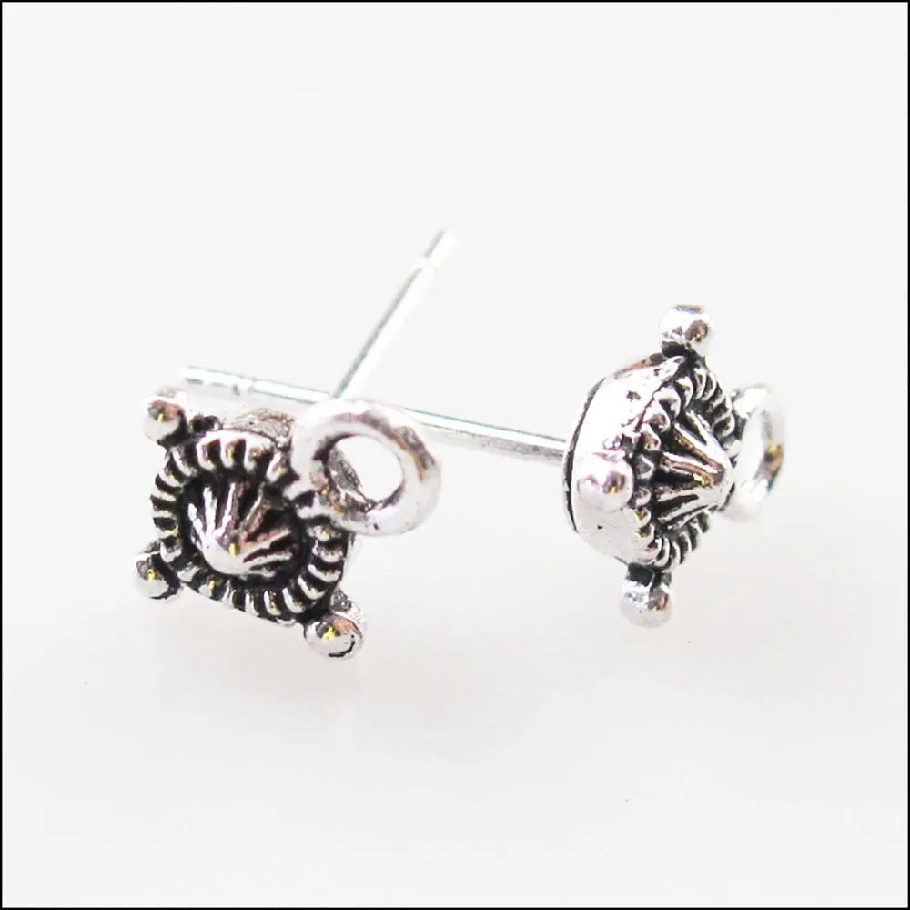 20Pcs Tibetan SilverCone Flower Earrings Studs With Loop Findings