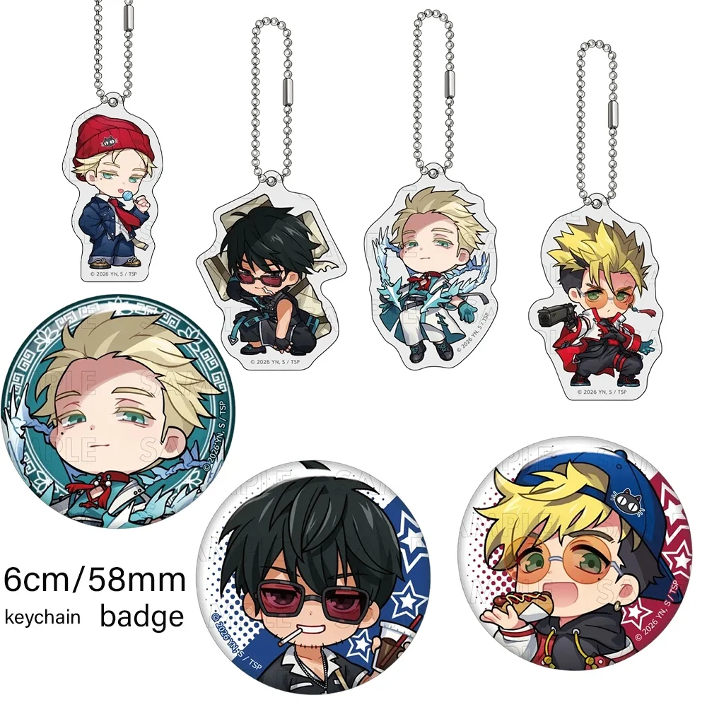 Anime“Trigun Stargaze”6cm Acrylic Keychain&58mm Badge High-Definition Quality ‘Knives Millions’Q-Style Backpack Pendant Gift