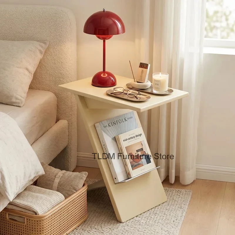 Z-Shaped Freestanding Side Table with Flat Top & Built-in Magazine Rack Minimalist Slant Frame Bedside Accent Table for Bedroom