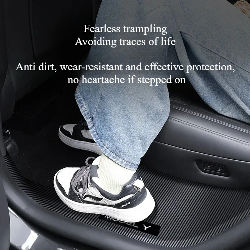 For Tesla ModelY Juniper 2025 8PCS ABS Carbon Fiber Pattern Front Rear Door Sill Protector Threshold Strip Anti-kick Guard Panel