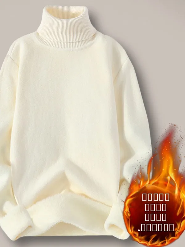 

Мужской вязаный свитер на флисовой подкладке: теплый базовый слой для студентов, зимняя повседневная одежда из мягкой смеси полиэстера и нейлона