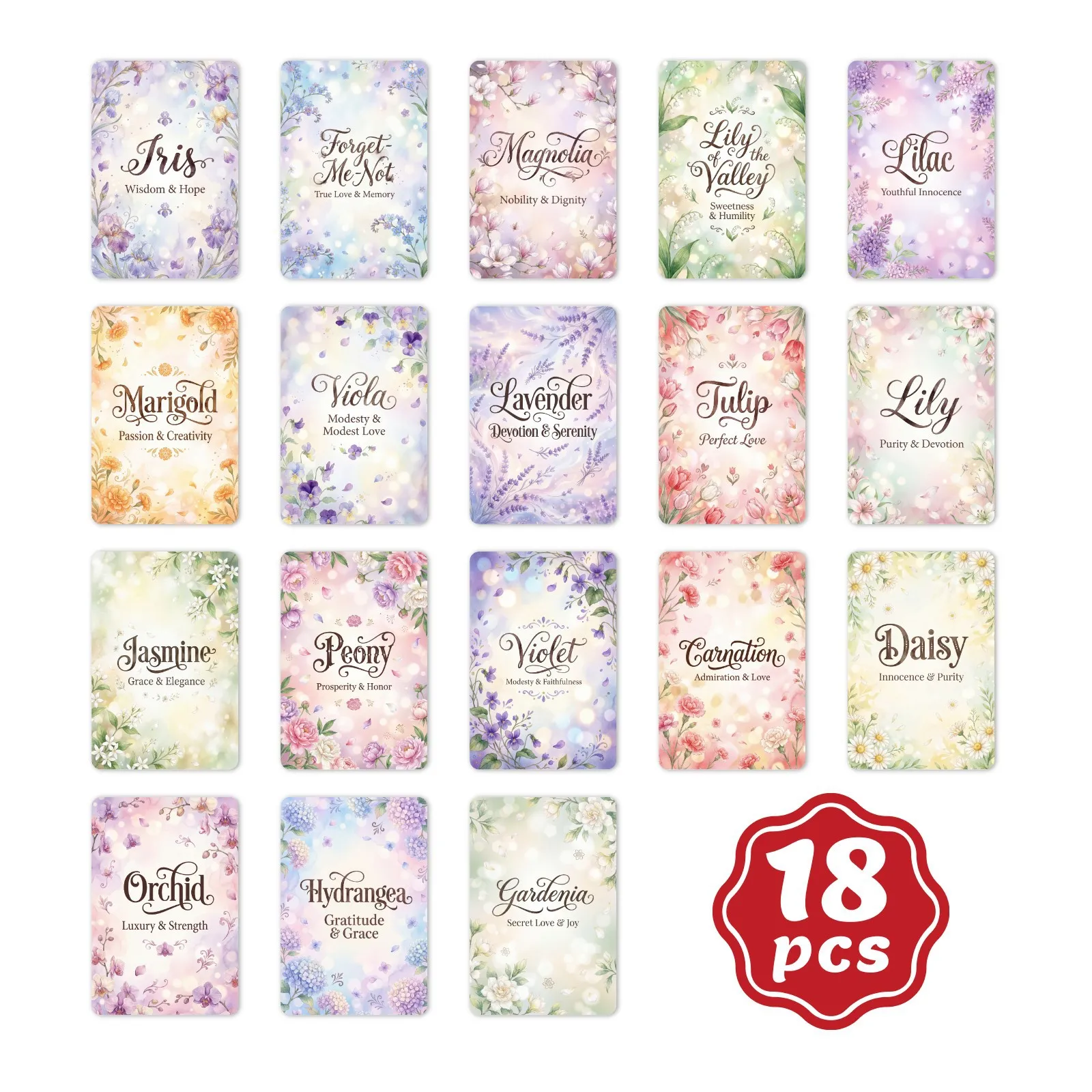 

18 открыток с цветочными иллюстрациями, расписанными вручную акварелью, подарочные бирки, карточки для сообщений с глубоким смыслом, полный набор