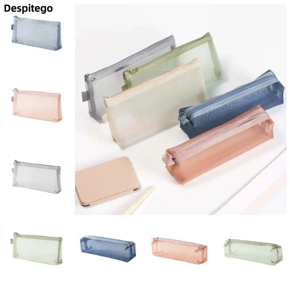 

Korean Ins Style Solid Color Mesh Makeup Bag Large Capacity Cosmetic Brush Storage Nylon Coin Purse