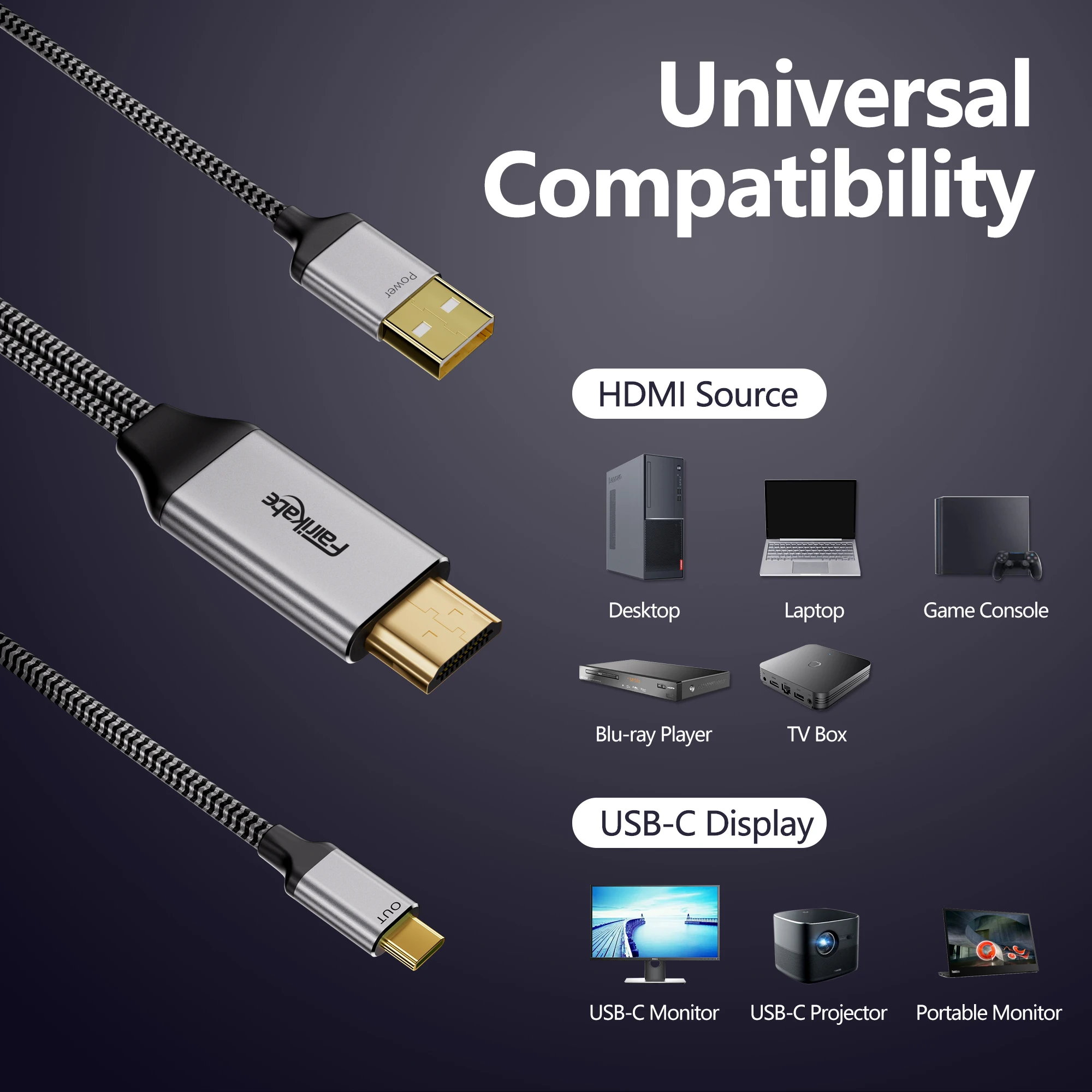 Fairikabe HDMI To USB C Adaptor Cable 6.6FT For Monitor 4K 60Hz HDMI 2.0 Compatible For Xreal Air Nreal Air Steam Deck Dock PS5