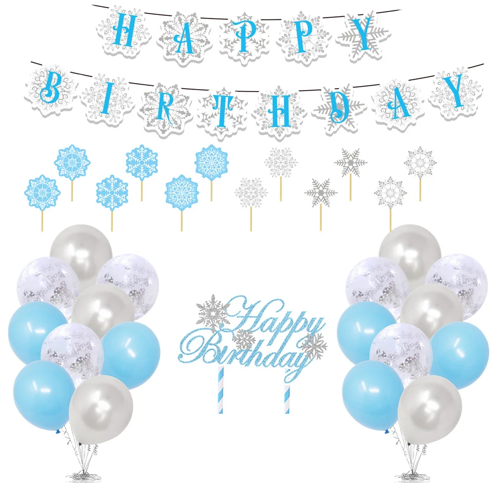 1 مجموعة ندفة الثلج موضوع ديكور عيد الميلاد لوازم الحفلات بالونات الرايات القبعات العالية ديكور عيد الميلاد مجموعة الشتاء عيد ميلاد احتفالي الحلي #5