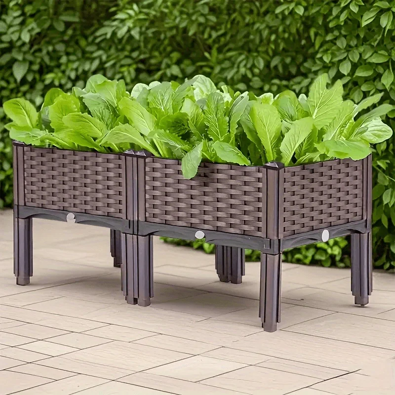 Durable Plastic Elevated Pot with Drainage Hole, Multi-Component Outdoor Flower and Vegetable Rack, Natural Look Pot for Terrace