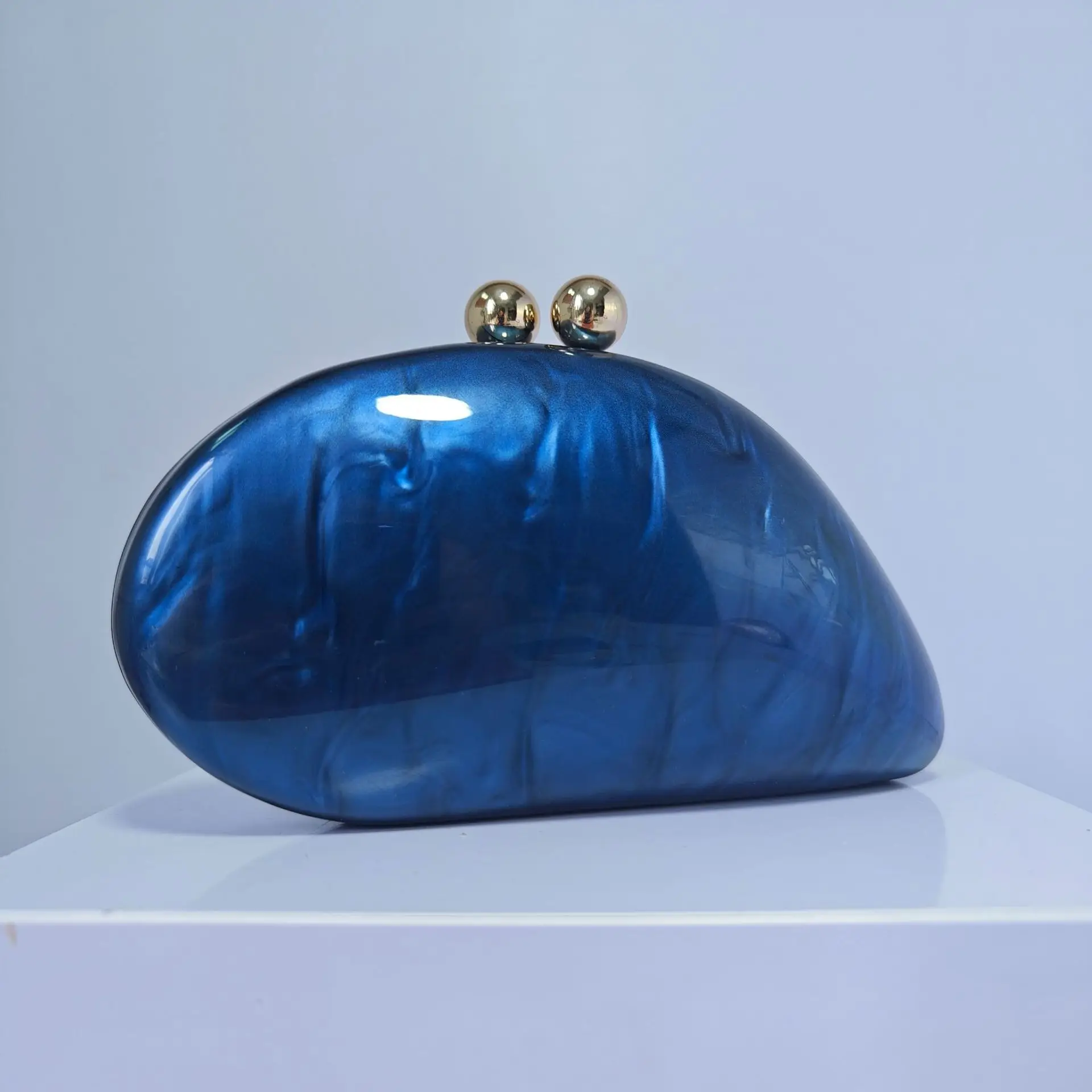 Acrylic shell shape clutch bag women designer evening party cute Pearl egg purse blue handbag wholesale