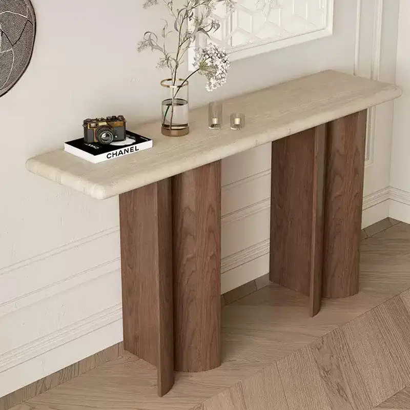 Medieval wabi-sabi wind travertine entrance table, art entrance platform against the wall