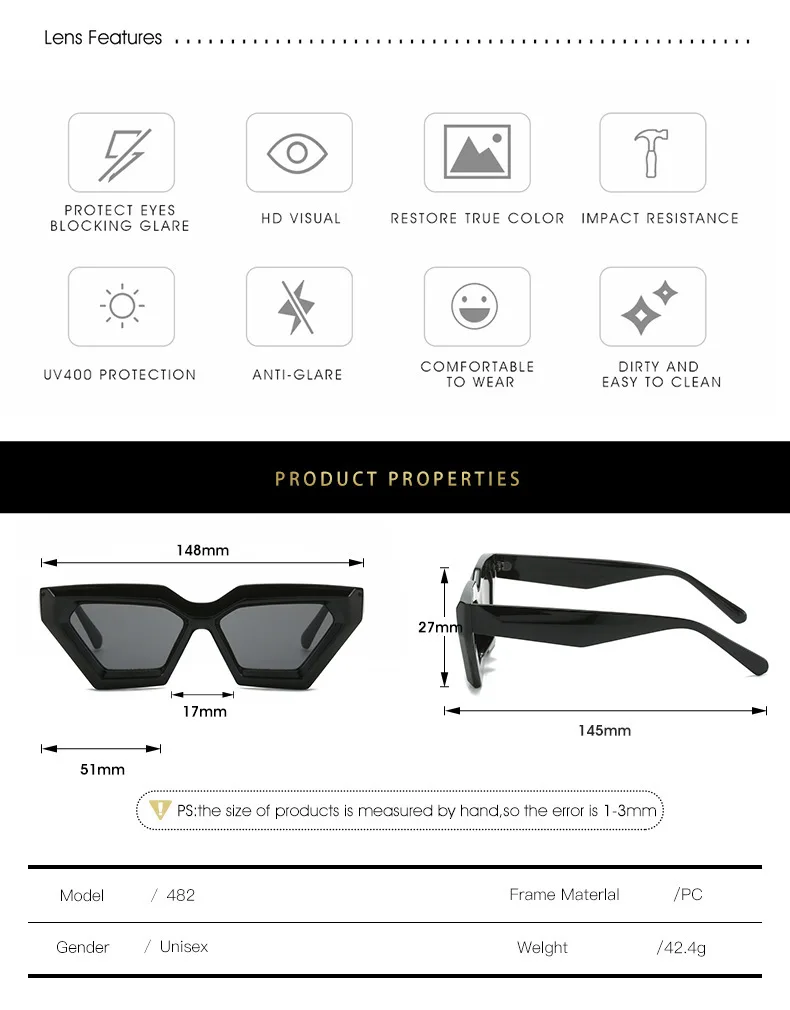 Kacamata Hitam Pria Kacamata Hitam untuk Wanita Kacamata Hitam Gaya Punk Hip-Hop Antik, Cocok untuk Mendaki Gunung, Pariwisata, dan Penggunaan Pantai