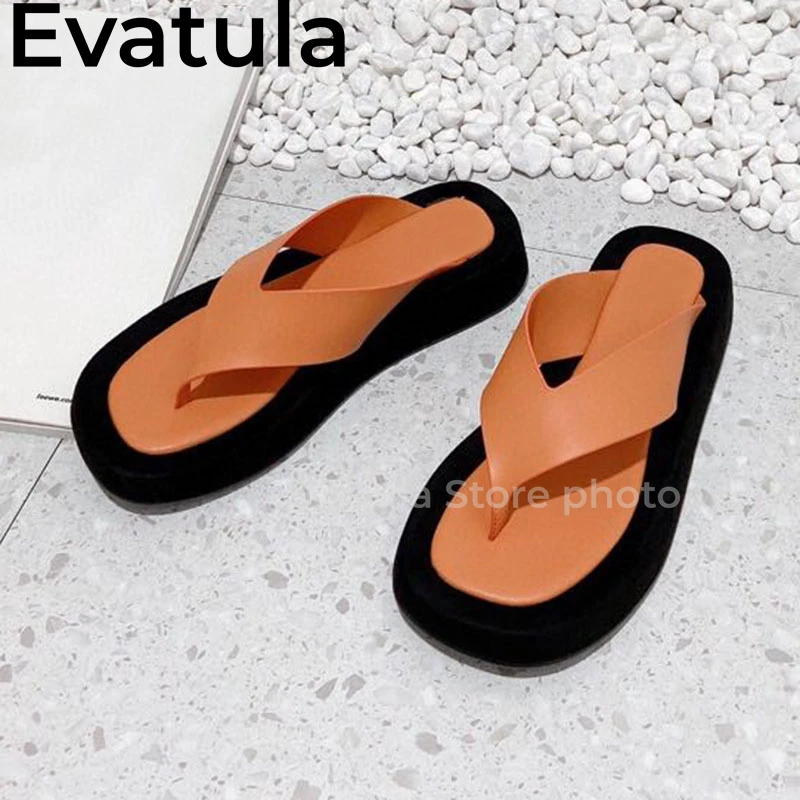 2024 Summer Real Leather Flat Flip Flops Slippers Women Concise Open Toe Platform Mules Casual Vacation Beach Slides Shoes Femme