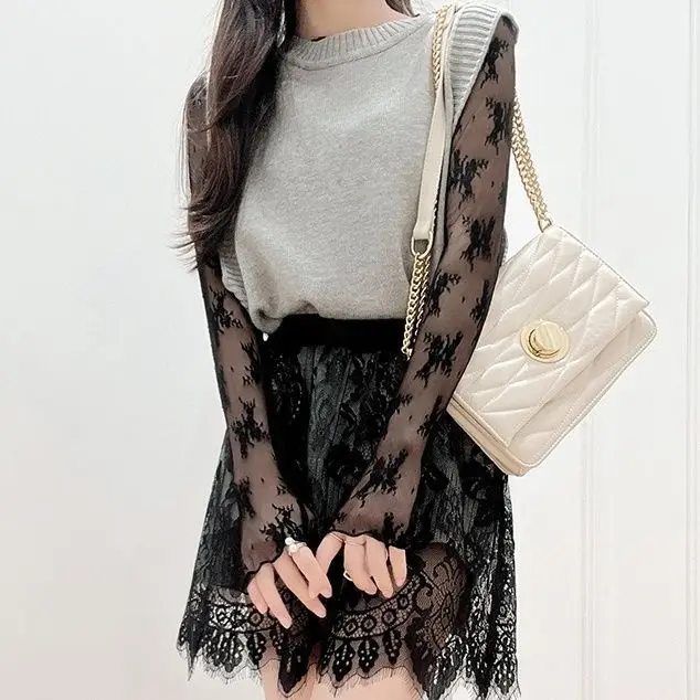plus Size Lace Half Skirt Women's Sweatshirt Base Layer Sexy Butt Covering Inner Wear Casual A-Line Skirt Loose Fit