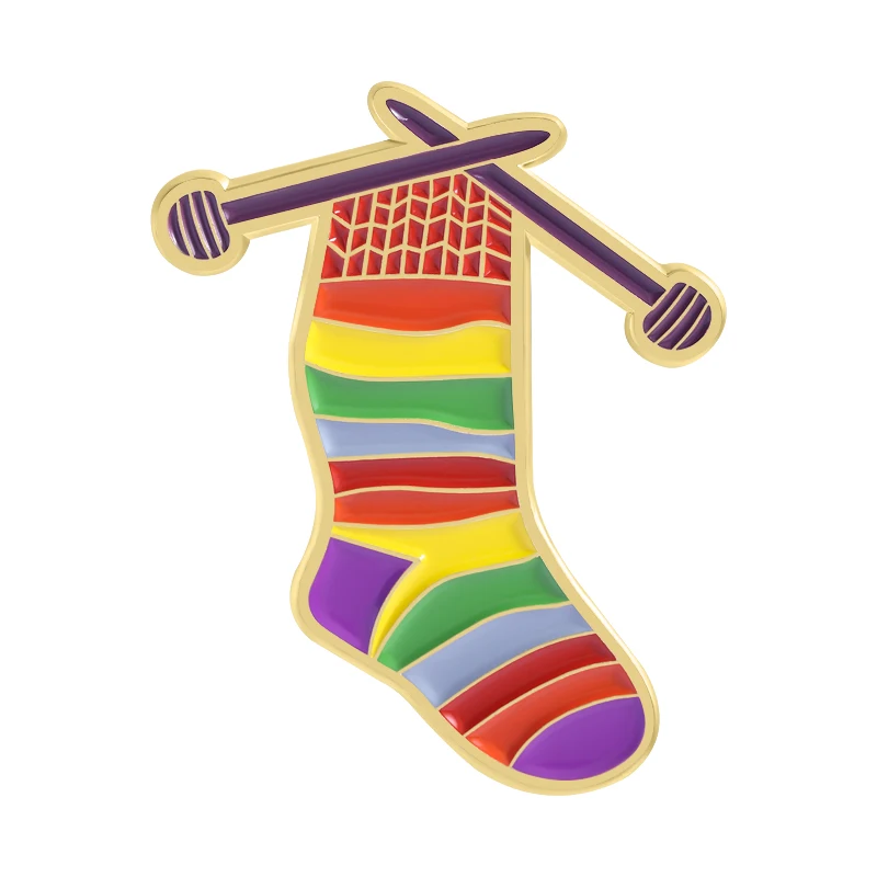 

Rainbow Socks Knit Badge Enamel Pins Creative Fashion Knitting Needles Yarn Art Brooches Lapel Badge Jewelry Gift for Friends