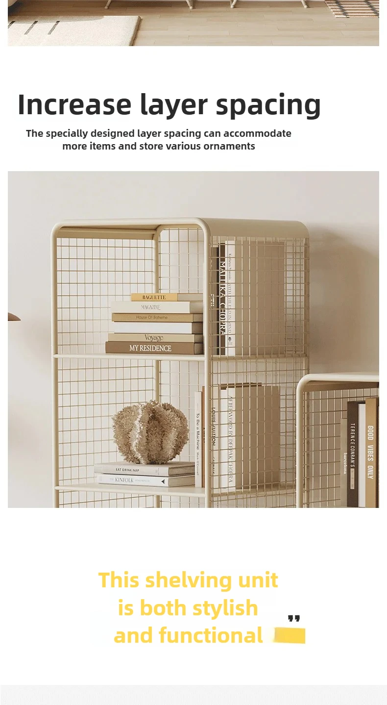 Nordic style Bookcase Multi-Tier Metal Storage Shelf Space Saving Living Room/Kids Book Organizer Sturdy Display Rack for Office