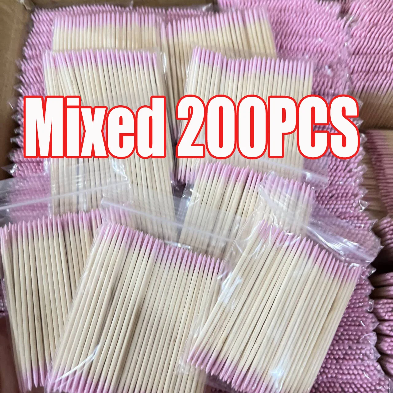 200Pcs/Set Double-Headed Pink Wooden Nail Stick Disposable Nails Art Wood Swab Toenail& Fingernai Nail Polish Remover&Care Tools