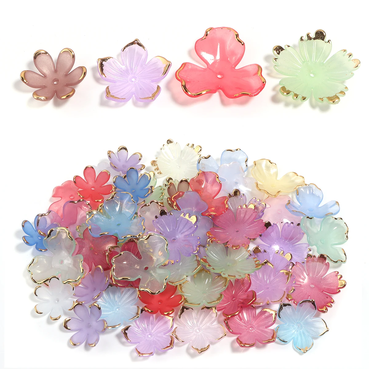 50pcs Golden Edged Flower Spacer Beads Gradient Color Acrylic Beads Caps For Jewelry Making DIY Bracelet Nacklace Accessories