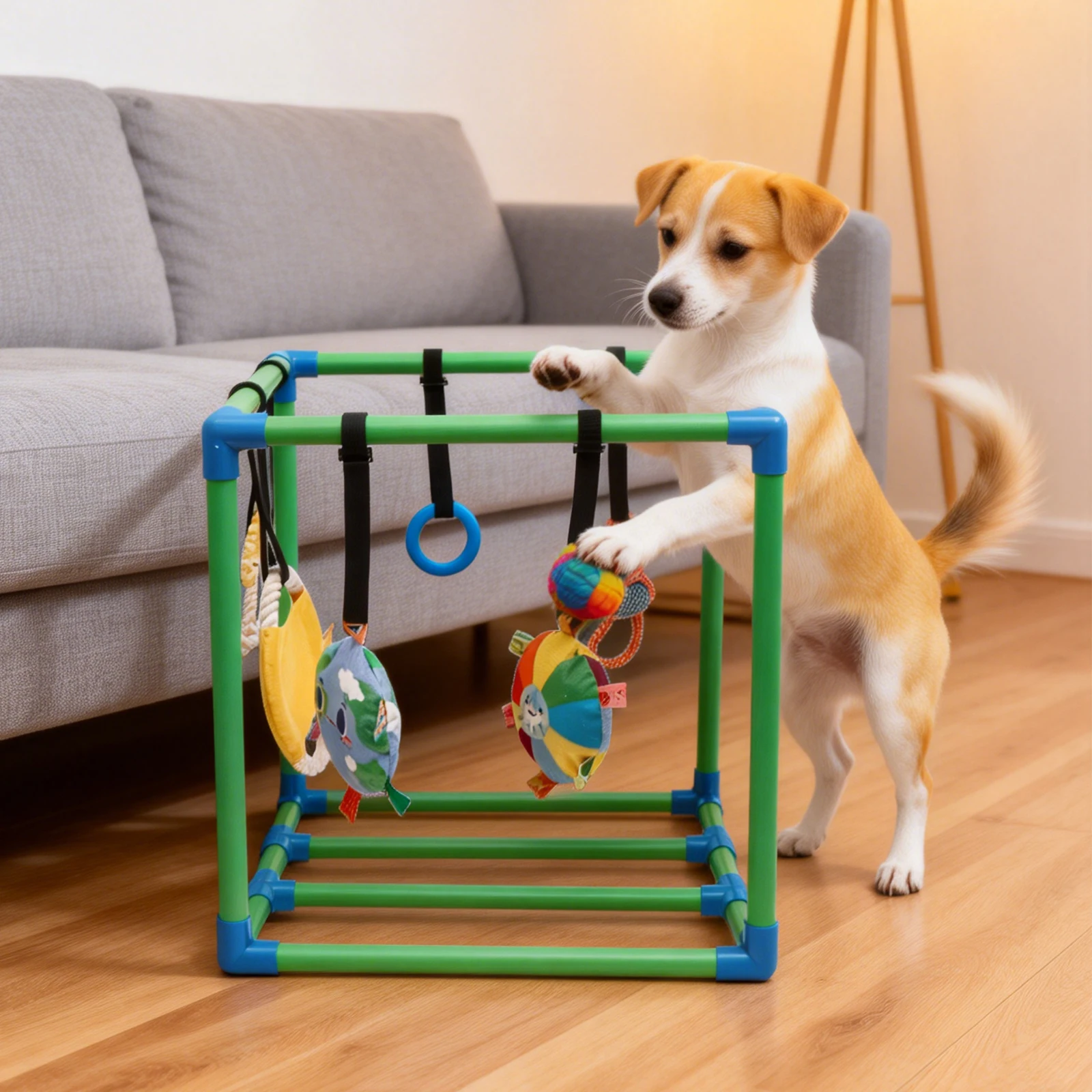 Puppy Play Gym with 8 Hanging Toys Jungle Playground Gym for Small Dogs PVC Frame Dog Playground for Playing Entertainment
