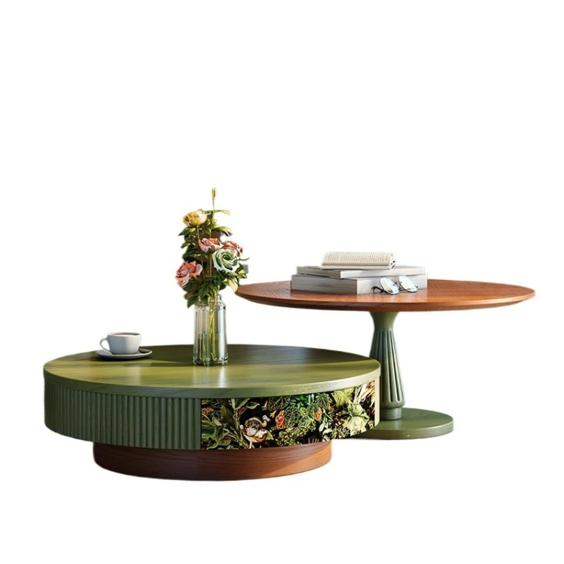 

Журнальный столик во французском стиле ретро из цельного дерева для маленькой квартиры, круглый журнальный столик в среднем и древнем стиле для гостиной, домашнего размера, ру