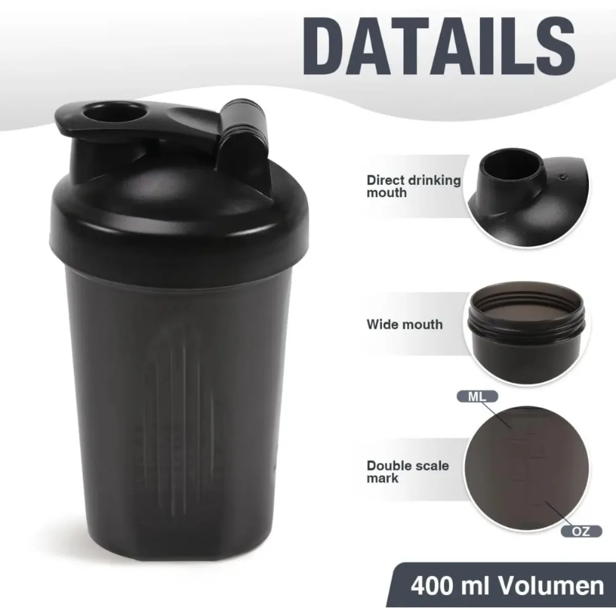 400ml 30oz Premium Protein Shaker Cup Tritan Material Portable Drink Cup with Metal Ball Suitable for Sports Fitness Workout Use