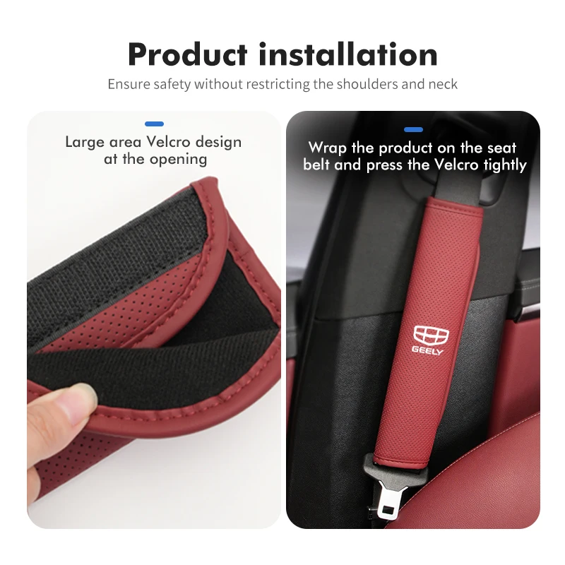 Leather Car Safety Belt Shoulder Cover Protection Padding Pad For Geely Ttugella Geometry C Coolray Emgrand Atlas Pro EC7 GX3