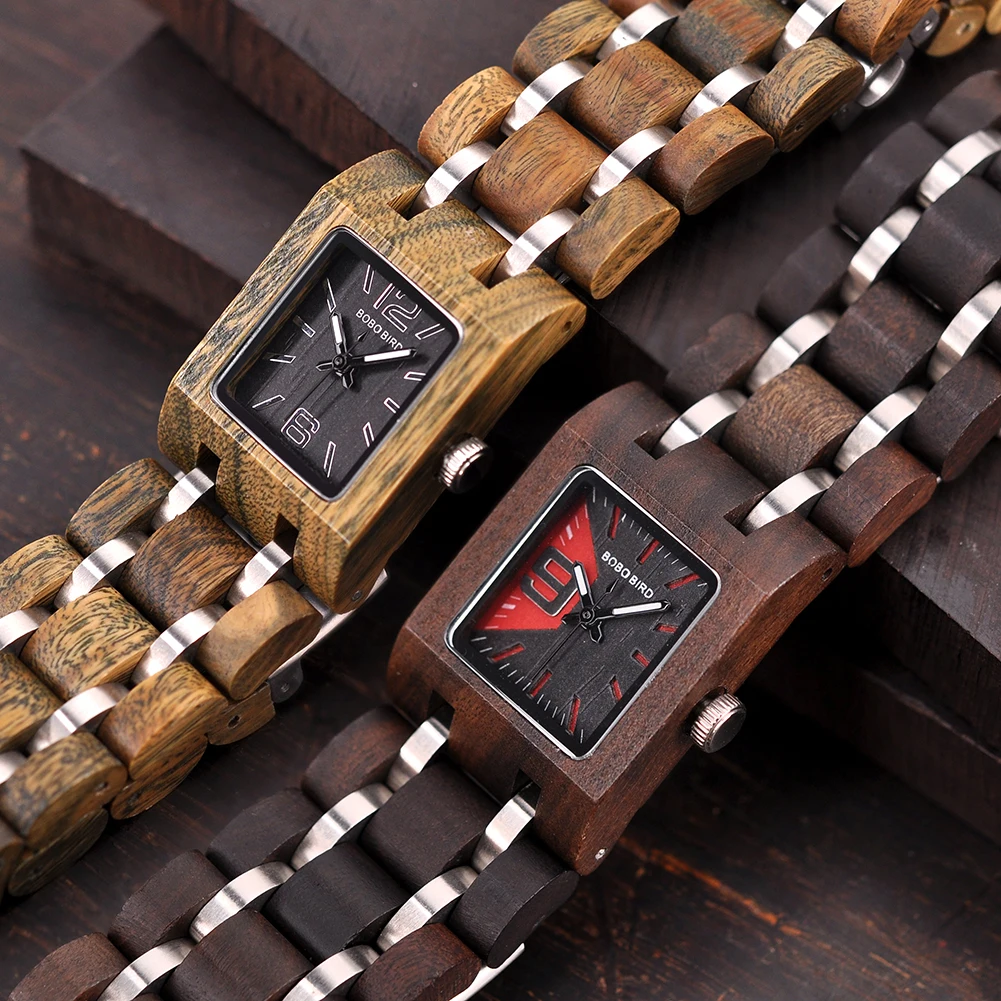 BOBO BIRD Wooden Woman Watches Women Wood Watch Female Wristwatch Quartz Square Wood box Girl friend gift Customized