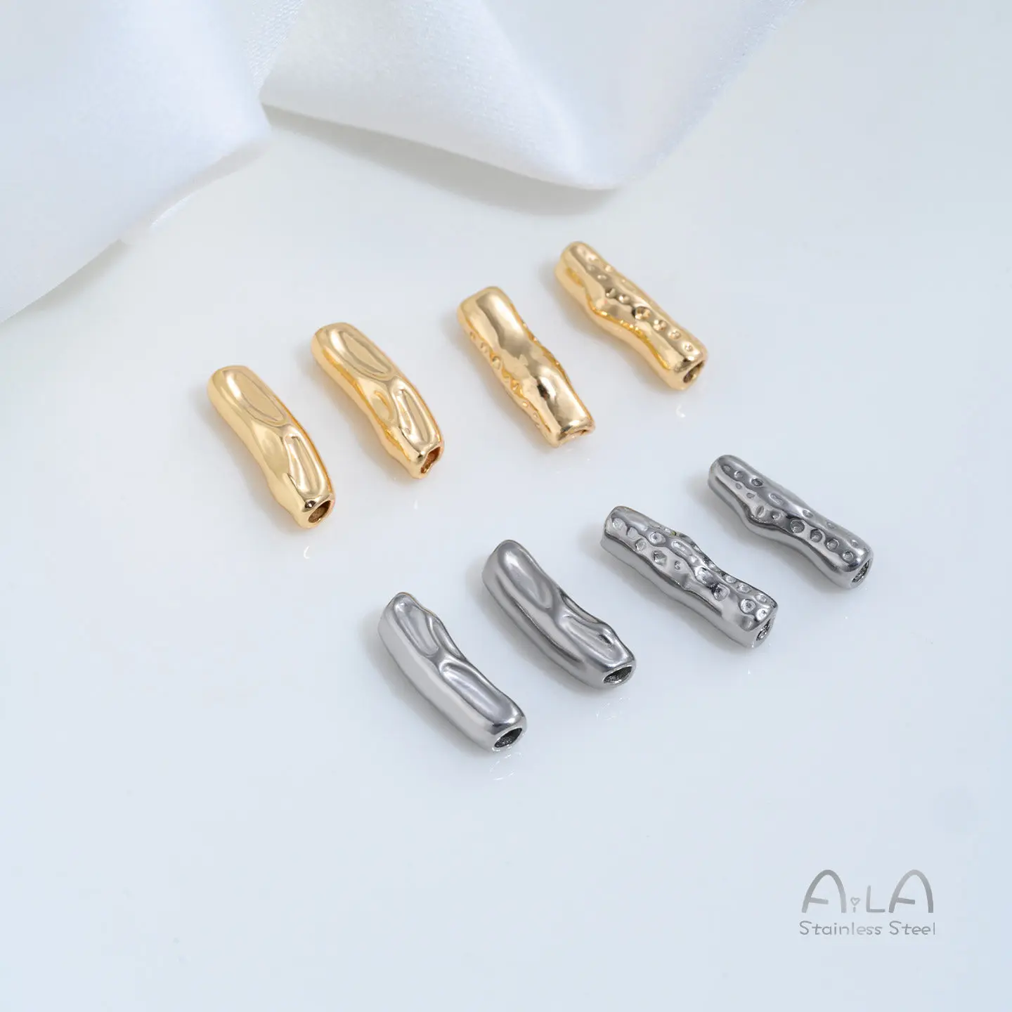 4PCS Baroque Hammered Tube Beads, Anti-fade Titanium Steel Handmade Jewelry Making Parts