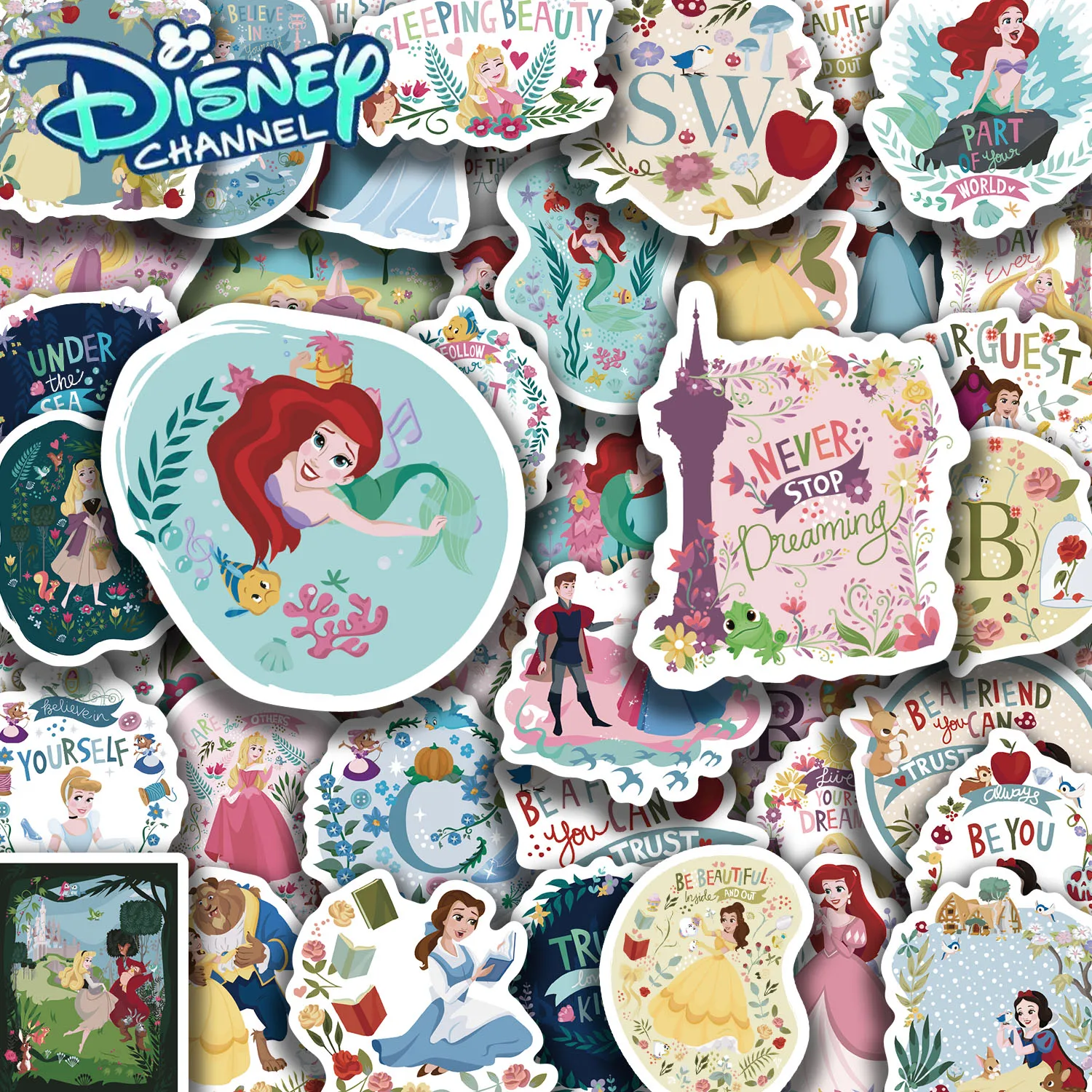 ديزني 60 قطعة الأميرة مزيج ملصق مذكرات الكمبيوتر المحمول الأمتعة سكيت الكرتون ملصق متعة الكلاسيكية هدية الديكور #1