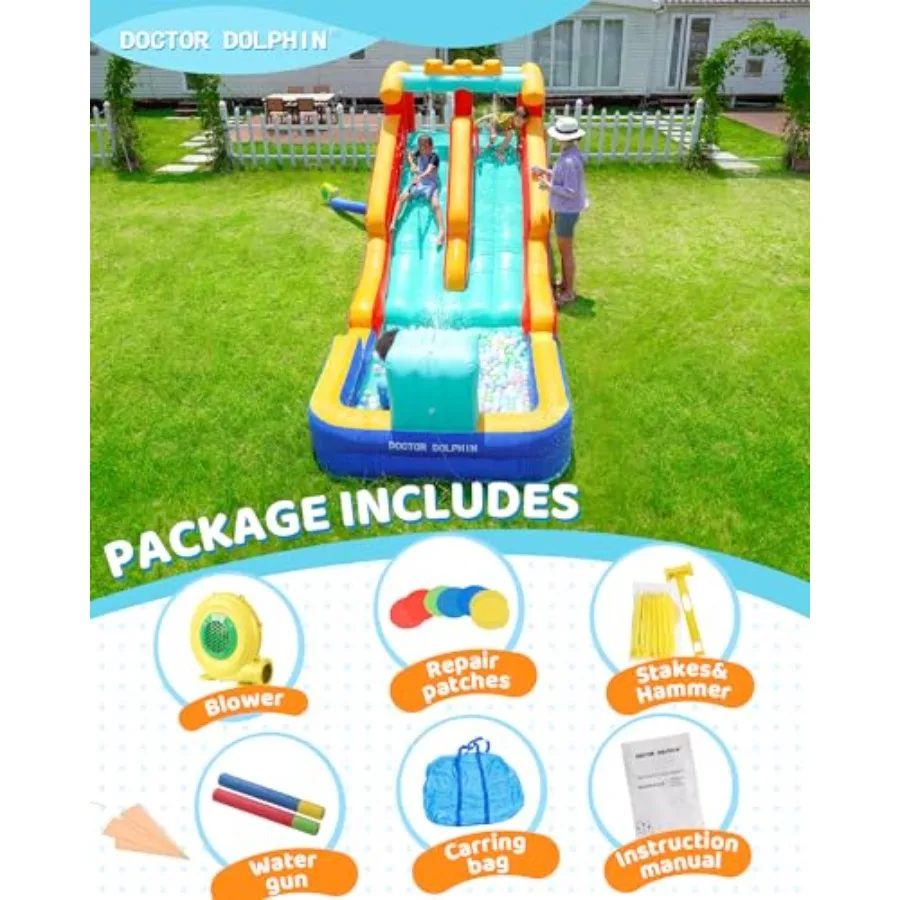 大型裏庭用ウォータースライダー付きバウンスハウスインフレータブルウォータースライド、インフレータブルウォーターパーク用ダブルスライダー