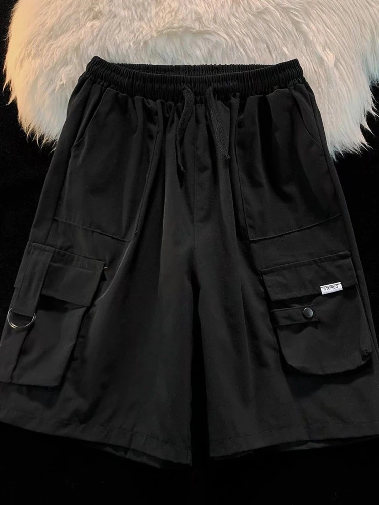 Jmprs celana pendek kasual Harajuku wanita, celana pendek Hip Hop kantong besar Y2K pinggang tinggi longgar Streetwear Amerika bergaya Vintage