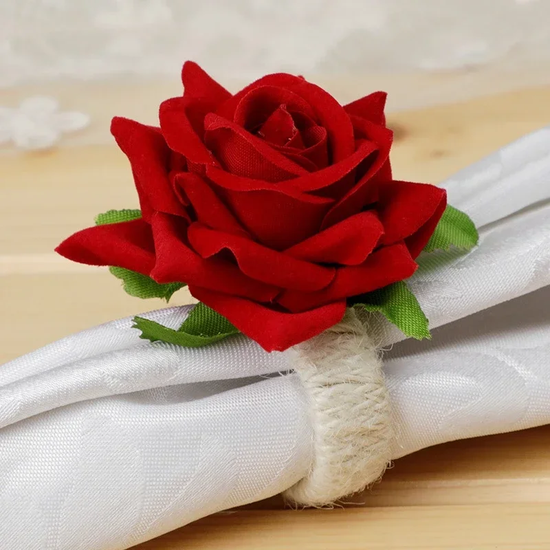 1pcs/lot Artificial Flower Napkin Rings Faux Rose Napkin Ring Serviette Buckles Holder Table Decoration Wedding Valentine's Day