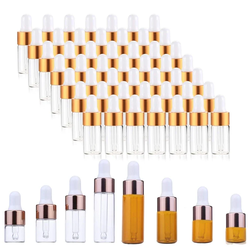 

30Pcs 1ml/2ml/3ml/5ml Empty Mini Glass Dropper Bottles Clear Glass Sample Dropp Vial Travel Container for Essential Oils Perfume