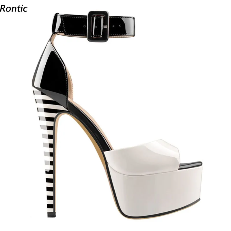 

Rontic Handmade Women Ankle Strap Sandals Unisex Buckle Sexy Stiletto Heels Open Toe Gorgeous Black Cosplay Shoes US Size 5-20