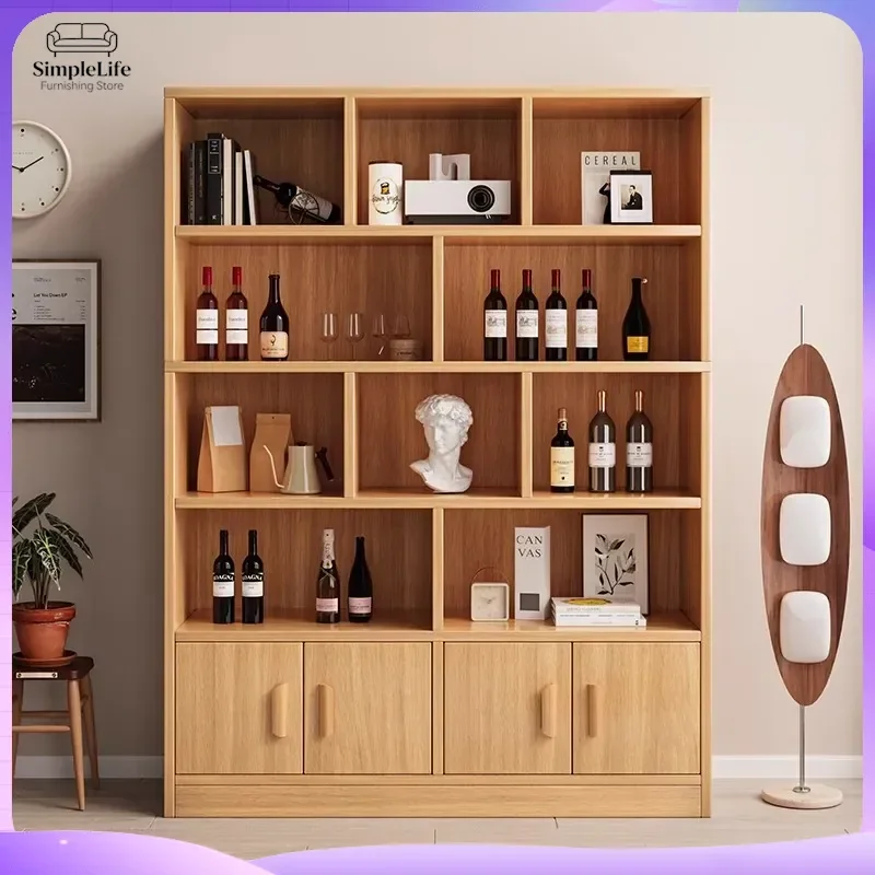 Wall Mounted Wine Cabinet Solid Wood Ecological Board Living Room Display Cabinet with Door Small Bar Counter Wine Rack for