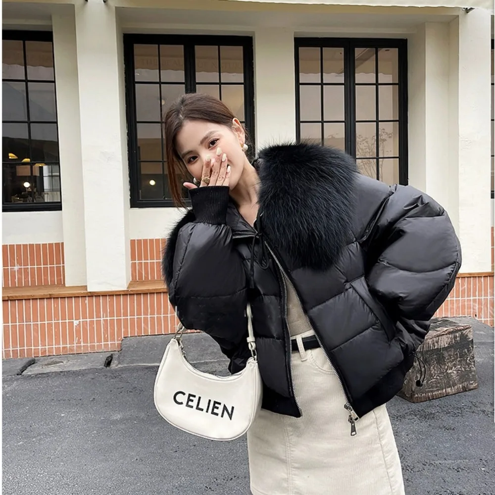 New Real Fur Jacket Natural Raccoon Fur Coat Female Thick Parka Loose Short White Duck Down Coat 2024 Winter Puffer Jacket Women